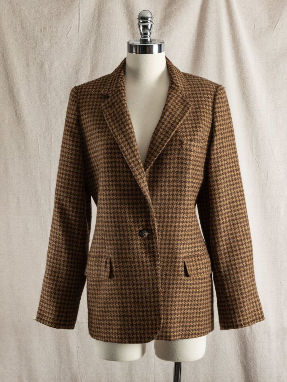 VTG 90s Ralph Lauren Alpaca Wool Houndstooth Blazer Jacket Brown 14 Colombia